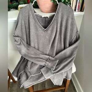 Free people grey thermal oversized long sleeve shirt